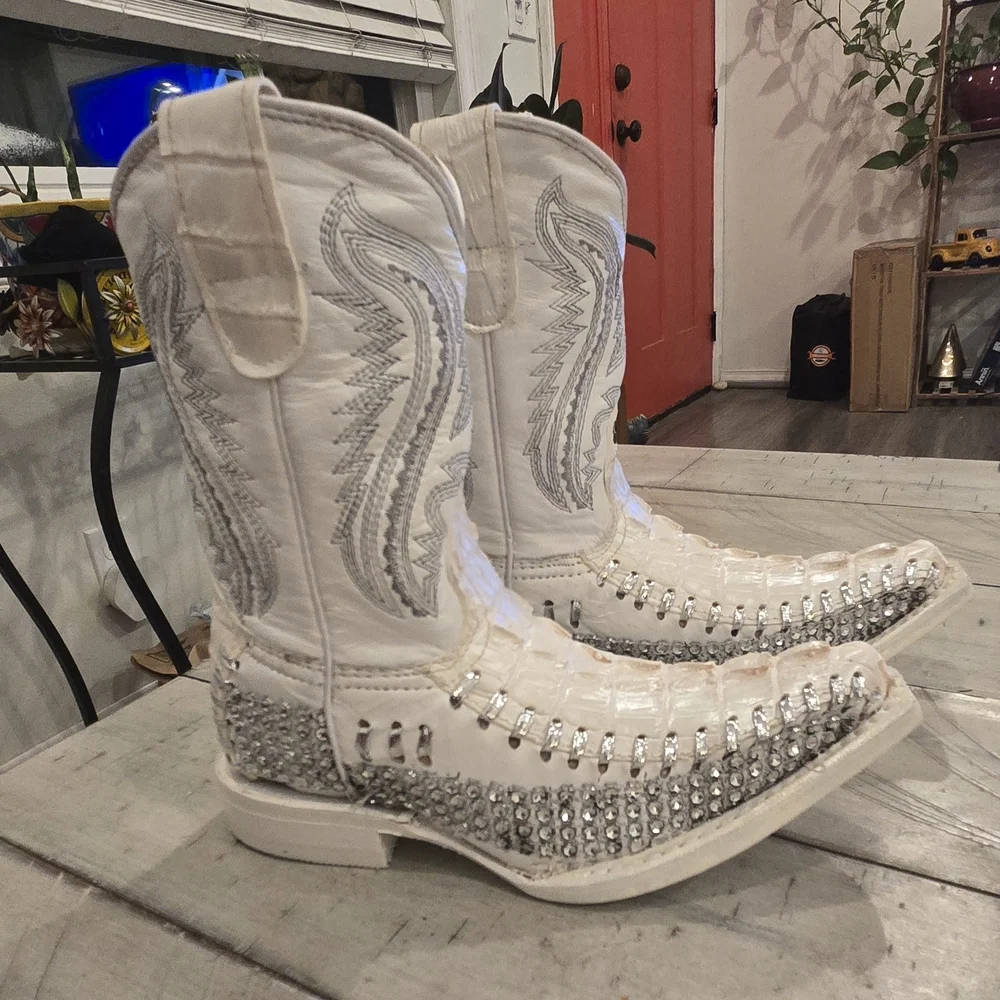 White Diamonds Youth 14.5 Glitter Rhinestone Cowgirl Boots White.